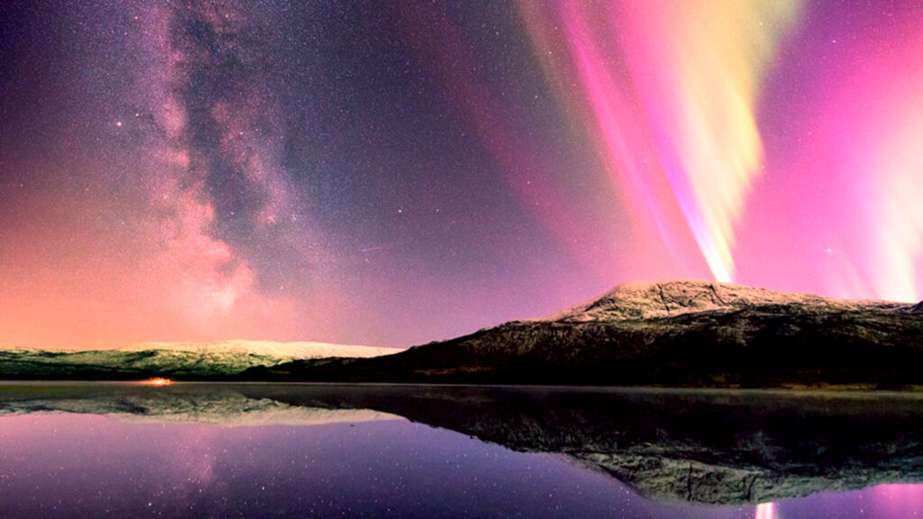 Senja Lovatnet Lake Norway Aurora Milky Way